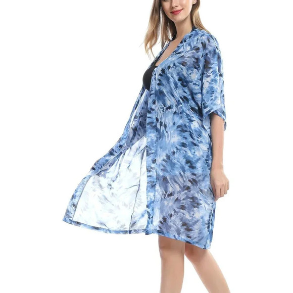 Women’s Chiffon Kimono Duster Kimono Summer Dress Beach Cover Up (Free Size) - Picture 2 of 7